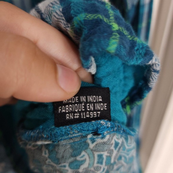 Tolani Womens Flannel Blue Green Plaid Slubbed Cotton Pleated Back Blouse Top M - Picture 9 of 11